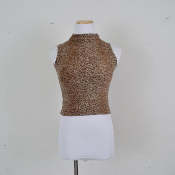 Vintage 80s Animal Print Polyester/Acrylic Mockneck Crop Tank size S - Picture 2 of 9